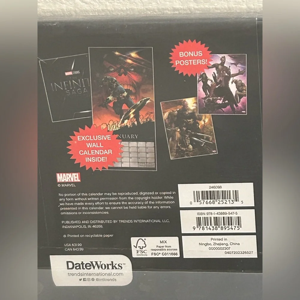 Marvel Infinity Saga 2024 Calendar - Black and Silver
